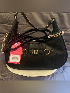 Juicy Couture Black Quilted Shoulder Bag with Gold Accents